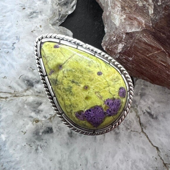 Sterling Silver Southwestern Style Teardrop Atlantisite Ring Size 9 For Women - Picture 1 of 10